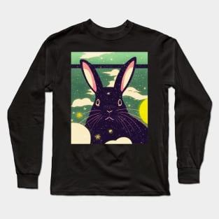 Black Rex Rabbit in Velvety Coat Dreamy Sky Long Sleeve T-Shirt